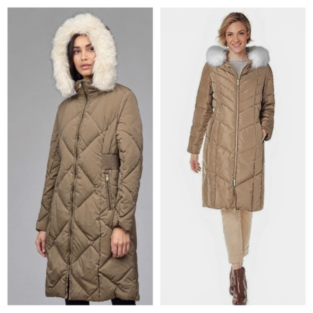 NWT Cole Haan Down Puffer Long Coat Zipper Front Removable Hood Small